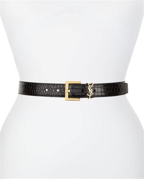 golden ysl monogram leather belt|ysl moc croc skinny belt.